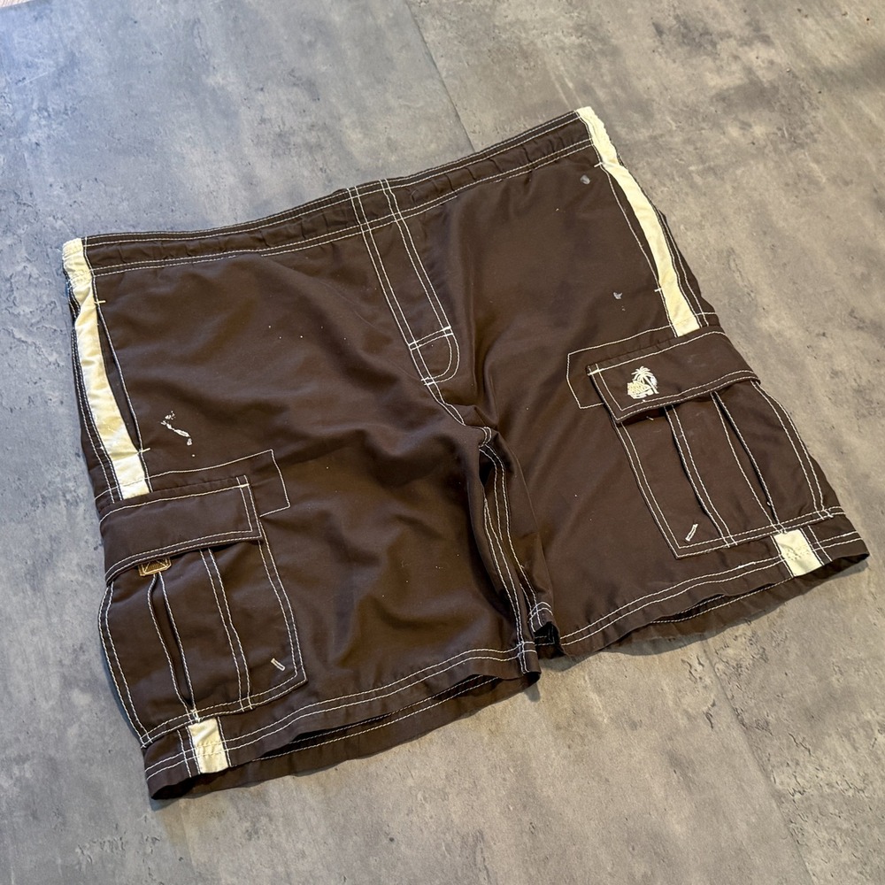 Vintage VTG Y2K 2000's 00's Brown Baggy Relax Fit Cargo Shorts Contrast Stitch